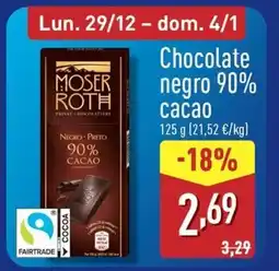 ALDI Chocolate negro 90% cacao oferta