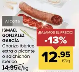 Autoservicios Familia ISMAEL GONZÁLEZ GARCÍA Chorizo ibérico extra o picante o salchichón ibérico oferta