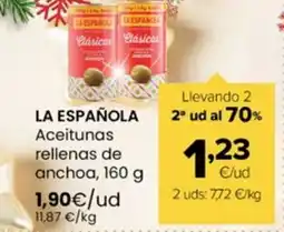 Autoservicios Familia LA ESPAÑOLA Aceitunas rellenas de anchoa oferta