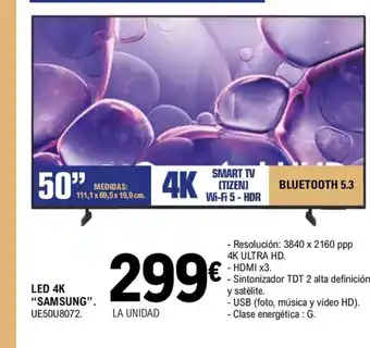 SAMSUNG Led 4k UE50U8072