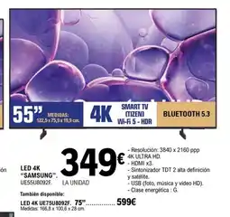 E.Leclerc SAMSUNG Led 4 UE55U8092F oferta