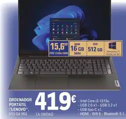 E.Leclerc LENOVO Ordenador portátil V15 G4 IRU oferta