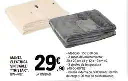 E.Leclerc TRISTAR Manta eléctrica sin cable BW-4787 oferta