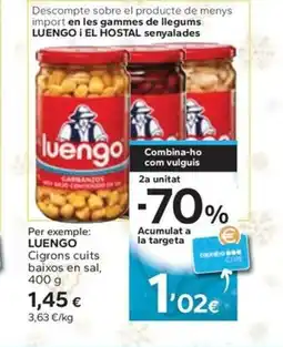 Caprabo LUENGO Cigrons cuits baixos en sal oferta