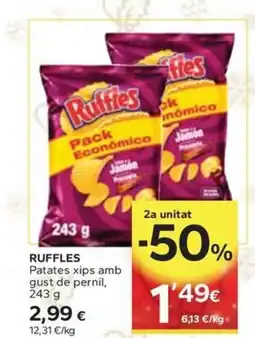 Caprabo RUFFLES Patates xips amb gust de pernil oferta