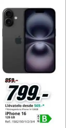 MediaMarkt iPhone 16 128 GB oferta