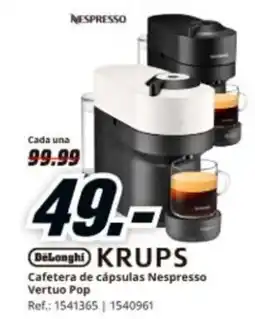MediaMarkt DELONGHI KRUPS Cafetera de cápsulas Nespresso Vertuo Pop oferta