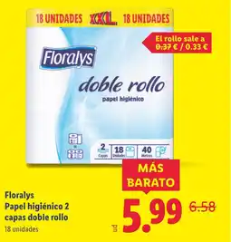 Lidl FLORALYS Papel higiénico 2 capas doble rollo oferta