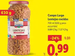 Lidl CAMPO LARGO Lentejas cocidas oferta