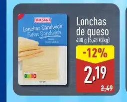 ALDI Lonchas de queso oferta