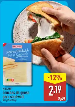 ALDI MILSANI Lonchas de queso para sandwich oferta
