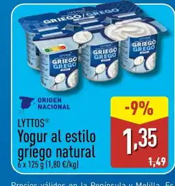 ALDI LYTTOS Yogur al estilo griego natural oferta