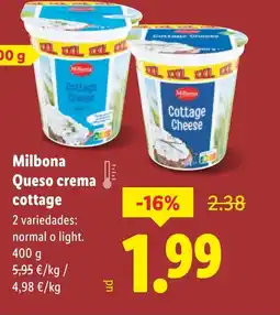 Lidl MILBONA Queso crema cottage oferta