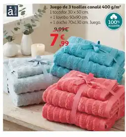 Alcampo Juego de 3 toallas canalé oferta