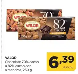 Alimerka VALOR Chocolate 70% cacao u 82% cacao con almendras oferta