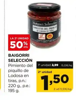 Alimerka BAIGORRI SELECCIÓN Pimiento del piquillo de Lodosa en tiras oferta