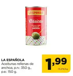 Alimerka LA ESPAÑOLA Aceitunas rellenas de anchoa oferta
