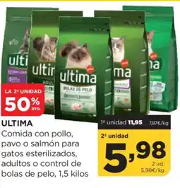 Alimerka ULTIMA Comida con pollo, pavo o salmón para gatos esterilizados, adultos o control de bolas de pelo oferta