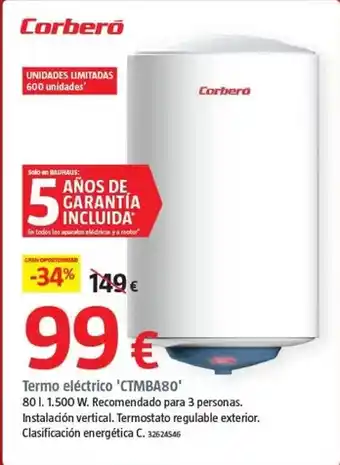 Corberó - termo eléctrico ctmba80