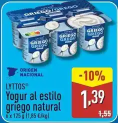 ALDI Lyttos - yogur al estilo griego natural oferta