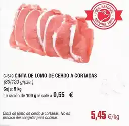 Abordo Cinta de lomo de cerdo a cortadas oferta