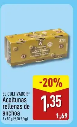 ALDI EL CULTIVADOR Aceitunas rellenas de anchoa oferta