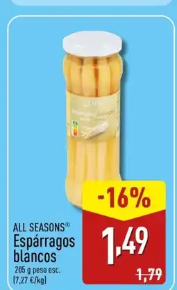 ALDI ALL SEASONS Espárragos blancos oferta