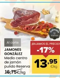 Autoservicios Familia JAMONES GONZÁLEZ Medio centro de jamón pulido Reserva oferta