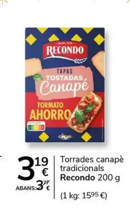 Supermercados Charter RECONDO Torrades canapè tradicionals oferta