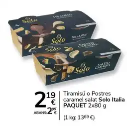 Supermercados Charter SOLO ITALIA Tiramisú o Postres caramel salat oferta