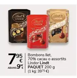Supermercados Charter LINDOR LINDT Bombons llet 70% cacau o assortits oferta