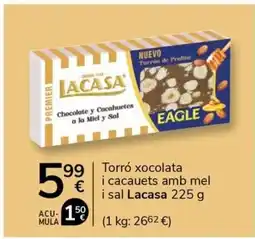 Supermercados Charter LACASA Torró xocolata i cacauets amb mel i sal oferta