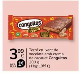 Supermercados Charter CONGUITOS Torró cruixent de xocolata amb crema de cacauet oferta