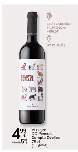 Supermercados Charter COMPTA OVELLES Vi negre DO Penedès oferta