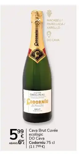 Supermercados Charter CODORNIU Cava Brut Cuvée ecològic DO Cava oferta