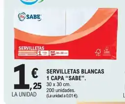 E.Leclerc SABE Servilletas blancas 1 capa oferta