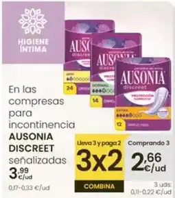 Eroski Ausonia - en las compresas para incontinencia discreet oferta