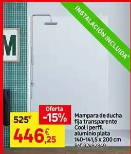 Leroy Merlin Mampara de ducha fija transparente cool perfil aluminio plata 140-14,5 x 200 cm oferta