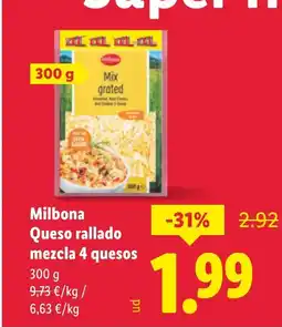Lidl MILBONA Queso rallado mezcla 4 quesos oferta