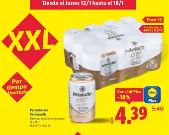 Lidl PERLENBACHER Cerveza pils oferta