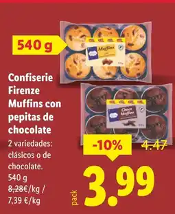 Lidl CONFISERIE FIRENZE Muffins con pepitas de chocolate oferta