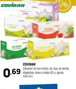 Coviran COVIRAN Infusión té con limón, té rojo, té verde, digestiva, línea o relax oferta