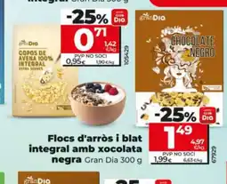Dia GRAN DIA Flocs d'arròs i blat integral amb xocolata negra oferta