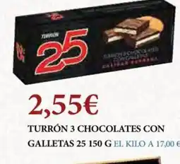 Claudio 25 Turrón 3 chocolates con galletas oferta