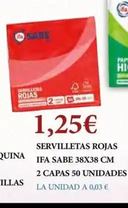 Claudio Servilletas rojas ifa sabe 3 capas 50 unidades oferta
