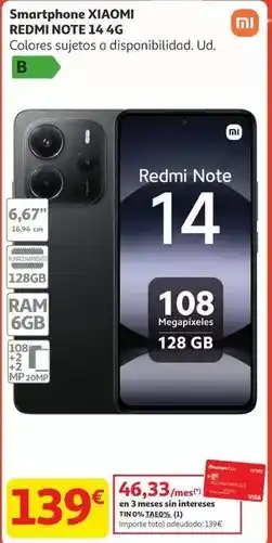 Alcampo Xiaomi - smartphone redmi note 14 4g oferta