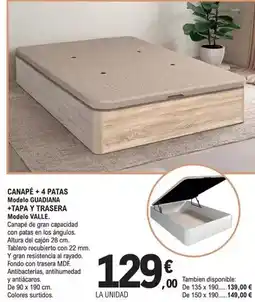 E.Leclerc Canapé + 4 patas modelo guadiana + tapa y trasfera modelo valle oferta