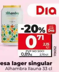 Dia Alhambra - cerveza lager singular lata 33 cl oferta