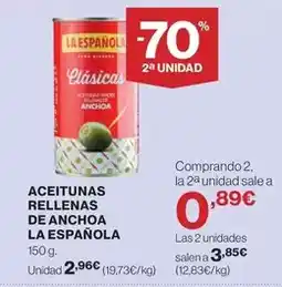 Hipercor La española - aceitunas rellenas de anchoa oferta