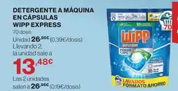 Hipercor Wipp express - detergente a máquina en cápsulas oferta